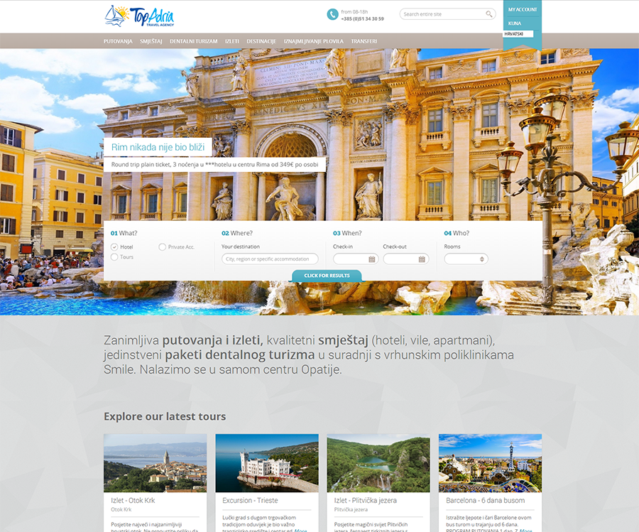 Web stranica putnicke agencije Top Adria