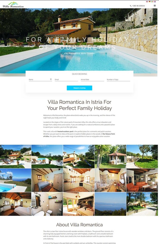 villa romantica istria izrada web stranice